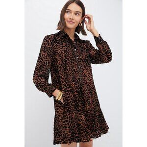 Tuckernuck Callahan Leopard Velvet Print Shirt Dress SZ L NWOT